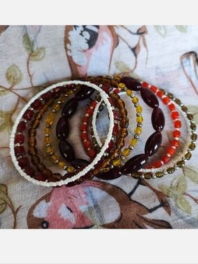 Oversized White Seed Bead Topaz Garnet Color Orange Beaded Memory Wire Bracelet
